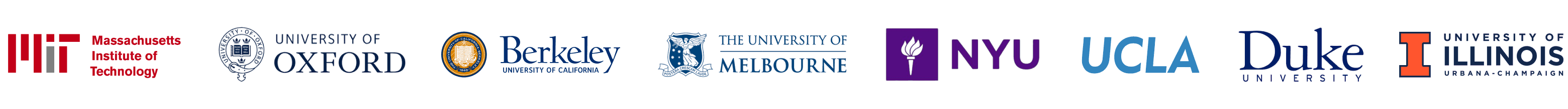 University logos including MIT, Oxford, Berkeley, Melbourne, NYU, UCLA, Duke, and Illinois